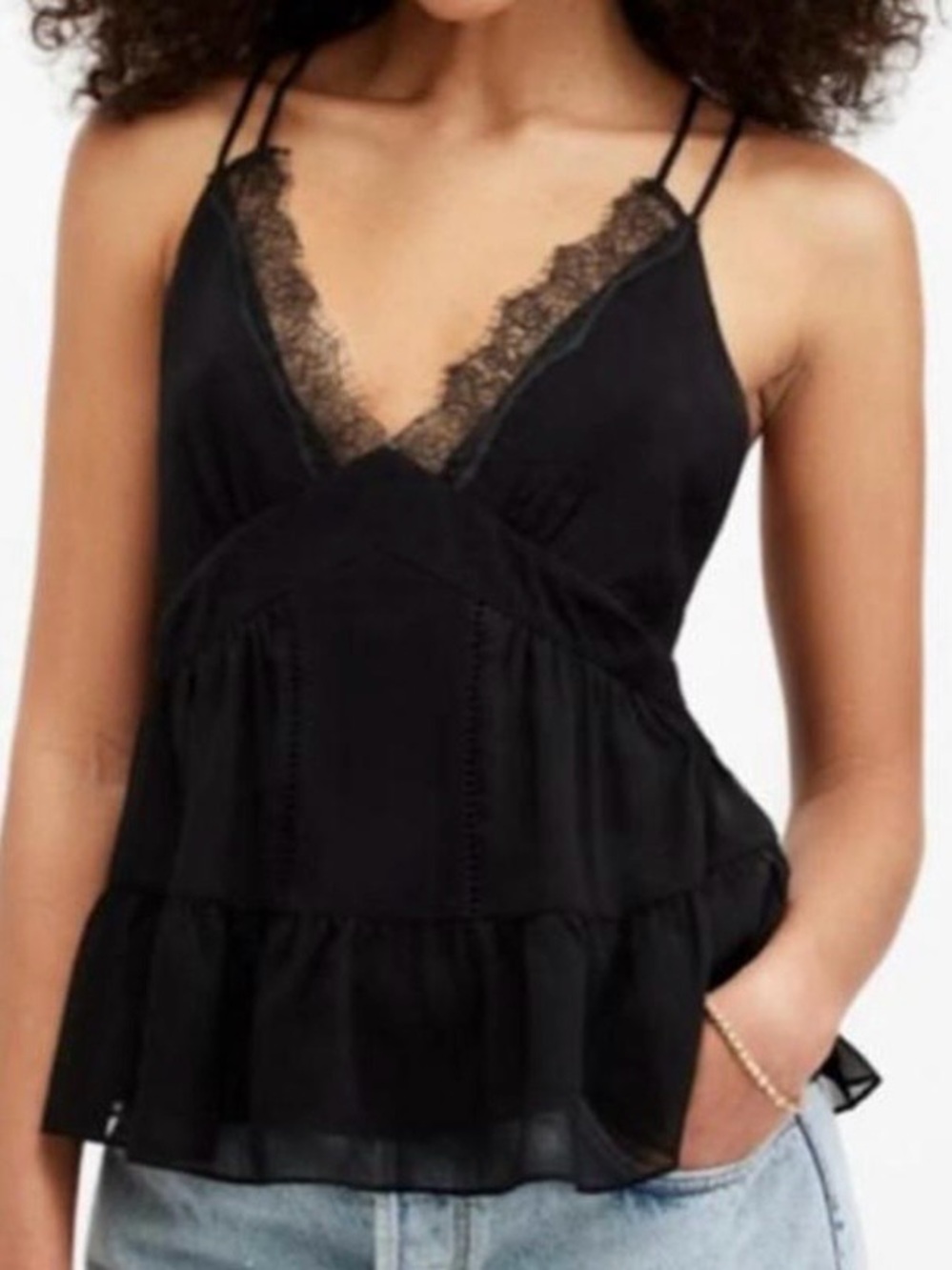 AllSaints Rowan Lace Silk Blend Asymmetrical Peplum Cami 8 NWT - Picture 1 of 9